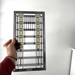 Frank Lloyd Wright Inspired Wisteria Stained Glass Art Metal Frame Window Panel